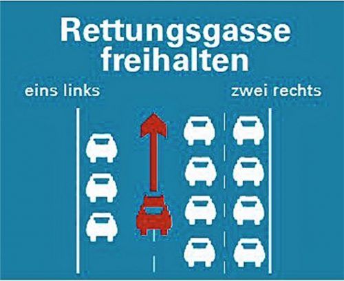So funktioniert die Rettungsgasse: Eins links – zwei rechts.Polizei