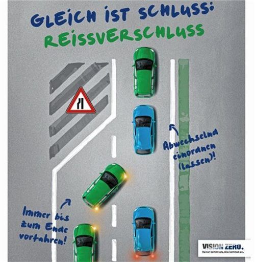 Das abwechselnde Einfädeln beginnt unmittelbar vor Beginn der Verengung. Foto  Auto-Medienportal.Net/DVR