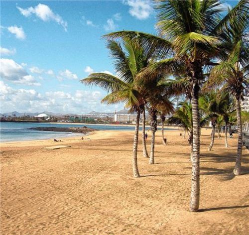 Der breite Sandstrand Playa del Reducto in Lanzarotes Hauptstadt Arrecife. Foto Turismo Lanzarote