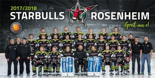 Der Starbulls-Kader für die Oberliga-Saison 2017/2018, obere Reihe von links: Dominik Daxlberger, Andreas Nowak, Maximilian Vollmayer, Michael Baindl, Christoph Echtler, Valentin Hein, Michael Fröhlich. Mittlere Reihe von links: Anton Hirschbeck (Athletik-Trainer), Dominik Waritschlager (Physiotherapeut), Daniel Forman (Physiotherapeut), Simon Heidenreich, Yannick Wenzel, Tobias Draxinger, Matthias Bergmann, Thomas Reichel, Christoph Gottwald, Florian Krumpe, Daniel Bucheli, Fabian Zick, Dr. med. Michael Goebel (Mannschaftsarzt), Ingo Dieckmann (Mannschaftsleiter), Thomas Dorsch (Betreuer). Sitzend von links: Peter Lindlbauer, Michael Rohner, Luca Endres, Manuel Kofler (Trainer), Lukas Steinhauer, Jussi Nättinen, Petri Lammassaari. Foto  Schirmer/Starbulls