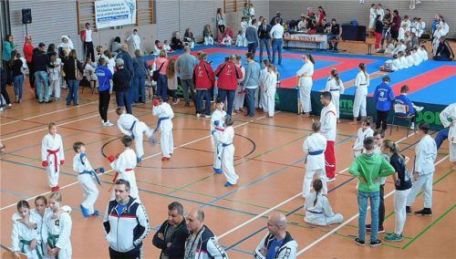 Da war was los in der Schnaitseer Turnhalle: Während im Hintergrund die Kinder ihre Wettkämpfe absolvierten, bereiteten sich die Jugendlichen in der Hallenmitte auf ihren Auftritt auf den Matten vor.Foto Unterforsthuber