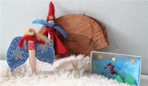 Süße Weihnachtswichtel und -engerl aus Holz und Filz können am 8. Dezember gebastelt werden.