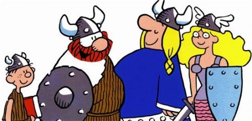 Das Familienleben spielt im Comic eine wichtige Rolle. Von links: Hamlet, Hägar, Helga und Honi.