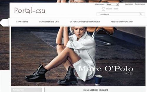 Eine neue CSU-Vorsitzende? Nein, nur ein Model, das auf der ehemaligen Homepage der Großkarolinenfelder CSU modische Markenschuhe präsentiert.