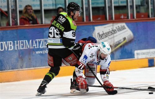 Max Vollmayer und die Starbulls Rosenheim wollen die heimstarken Landshuter (auf dem Bild Peter Abstreiter) beim heutigen Gastspiel in Niederbayern zu Fall bringen. Foto  Ziegler