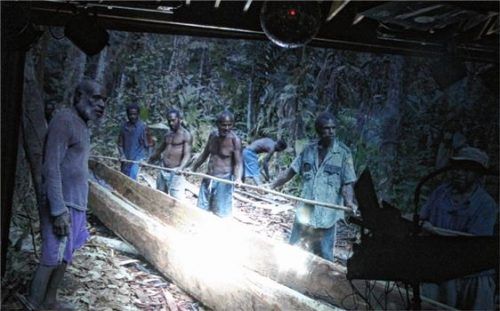 Mit Live-Musik waren die Bilder aus Papua-Neuguinea von Daniel Rüdiger Mueller untermalt, die Einheimische beim Bau eines Einbaums zeigten. Foto Friedrich