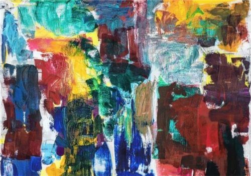 „Von der Nacht in den Morgen“ von Ingrid Floss, Öl auf Leinen, 190 mal 220 Zentimeter. Foto re