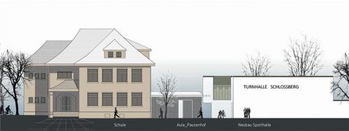 Auch im Stephanskirchener Ortsteil Schloßberg soll so schnell wie möglich mit dem Bau einer neuen Einfach-Turnhalle begonnen werden. Kostenpunkt: knapp drei Millionen Euro. Foto Wimmer Architekten