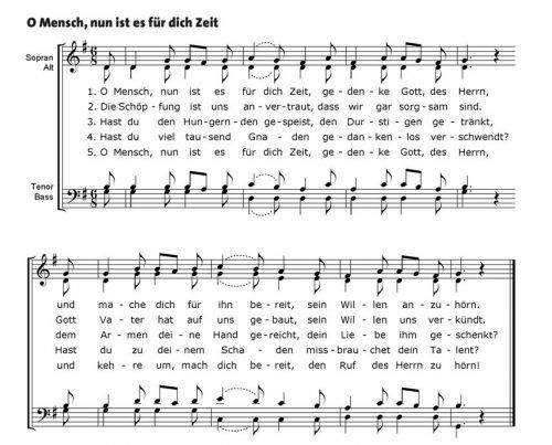 Diesen Satz von „O Mensch, nun ist es für dich Zeit“ fertigte Hans Bruckner für den Kirchenchor Pittenhart an.