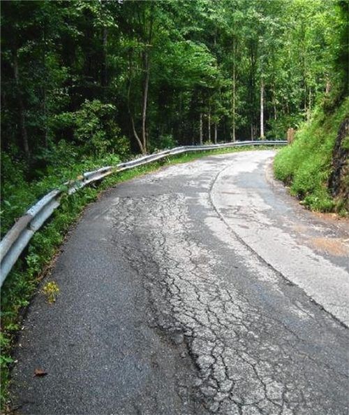 In diesem schlechten Zustand präsentiert sich die Brünnsteinstraße sozusagen von unten bis oben – mit Schlaglöchern und seitlichen Setzungen.Gruber