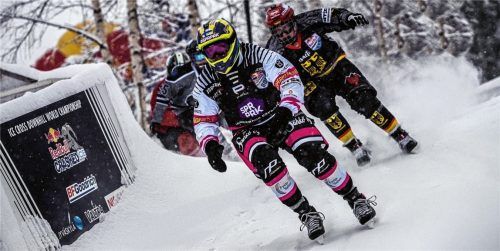 Luca Engler bei seinem Viertelfinallauf, als er hinter Junioren-Weltmeister Mirko Lahti auf dem 2. Platz landete. Fotos  Marko