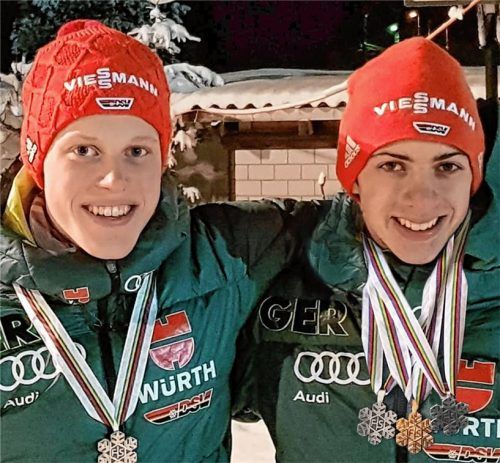 Luis Lehnert und Constantin Schmid (rechts) waren die erfolgreichen Oberaudorfer Athleten bei der Junioren-Weltmeisterschaft in Kandersteg in der Schweiz.Foto Lotter