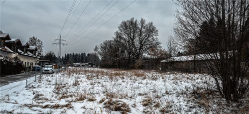 Weder Wohnen noch eine Pilz- oder Bonsaizucht kann sich die Stadt für das direkt unter der Hochspannungsleitung gelegene Grundstück nördlich der Harthausener Straße in Lohholz vorstellen. Ein Bebauungsplan soll das nun regeln. Foto Buhleier