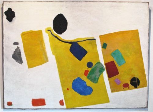 „Anklingend an Messiaen“, Öl auf Leinwand, 92 mal 125 Zentimeter, von Fritz Harnest aus dem Jahr 1955. Heuser