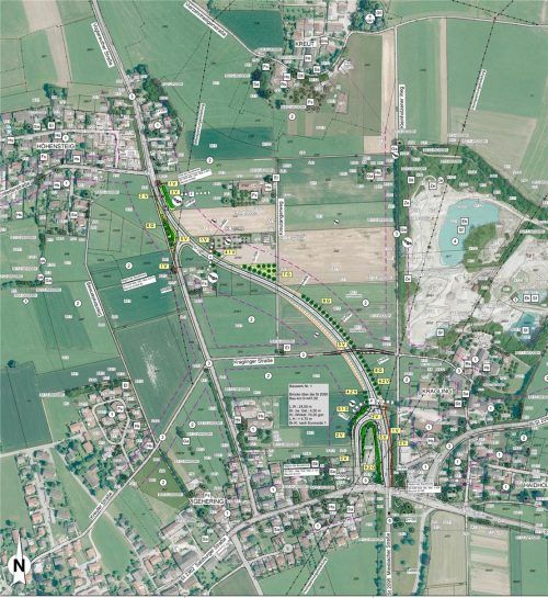 Diesen Vorentwurf für die Kraglinger Spange stellten die Planer vom Staatlichen Bauamt Rosenheim dem Stephanskirchener Gemeinderat vor.Staatliches Bauamt Rosenheim