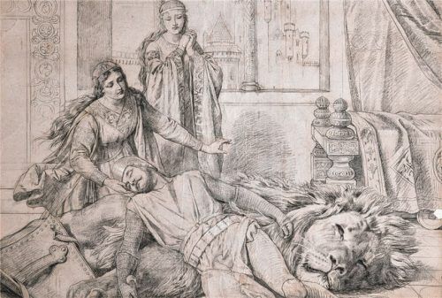 Teil der Sonderausstellung im König-Ludwig II.-Museum auf Herrenchiemsee: der Entwurf zum Wandbild „Gawans Kampf mit dem Löwen“. Foto Bayerische Schlösserverwaltung