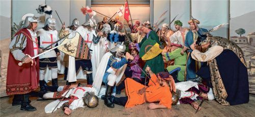 Wilde Kampfszenen, meisterlich umgesetzt: Szene aus „Kaiser Oktavianus oder: Die unschuldig mit ihren Kindern in das Elend vertriebene Kaiserin Dianora“.