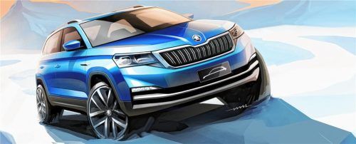 Grill und Scheinwerfer bilden eine Einheit. Die unteren Seitenelemente fließen zum Heck und verstärken dabei optisch die markanten Radkästen. Foto  Škoda