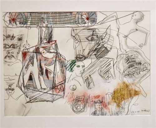 „Me too“: Johann Plank, Zeichnung, Collage.Fotos AHN