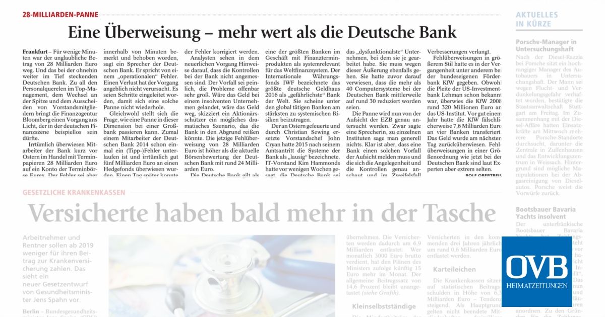 Eine Uberweisung Mehr Wert Als Die Deutsche Bank Ovb