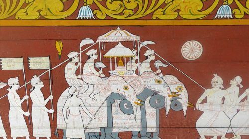 Darstellung der Kandy Perahera im Zahntempel.