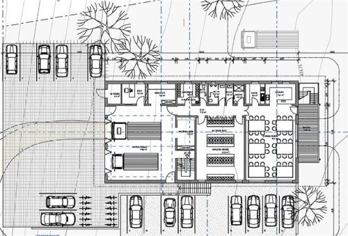 Draufsicht auf den Planentwurf des FW-Hauses Zaisering. Oben ist Norden.wimmer
