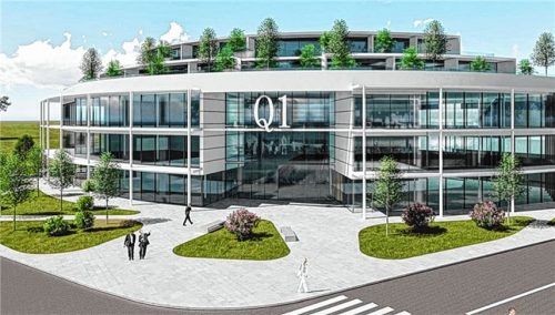 Das gestalterische Konzept: Die oberen beiden Stockwerke sind nach hinten versetzt, wodurch der Komplex nicht so wuchtig wirken soll. Architekturbüro Schleburg