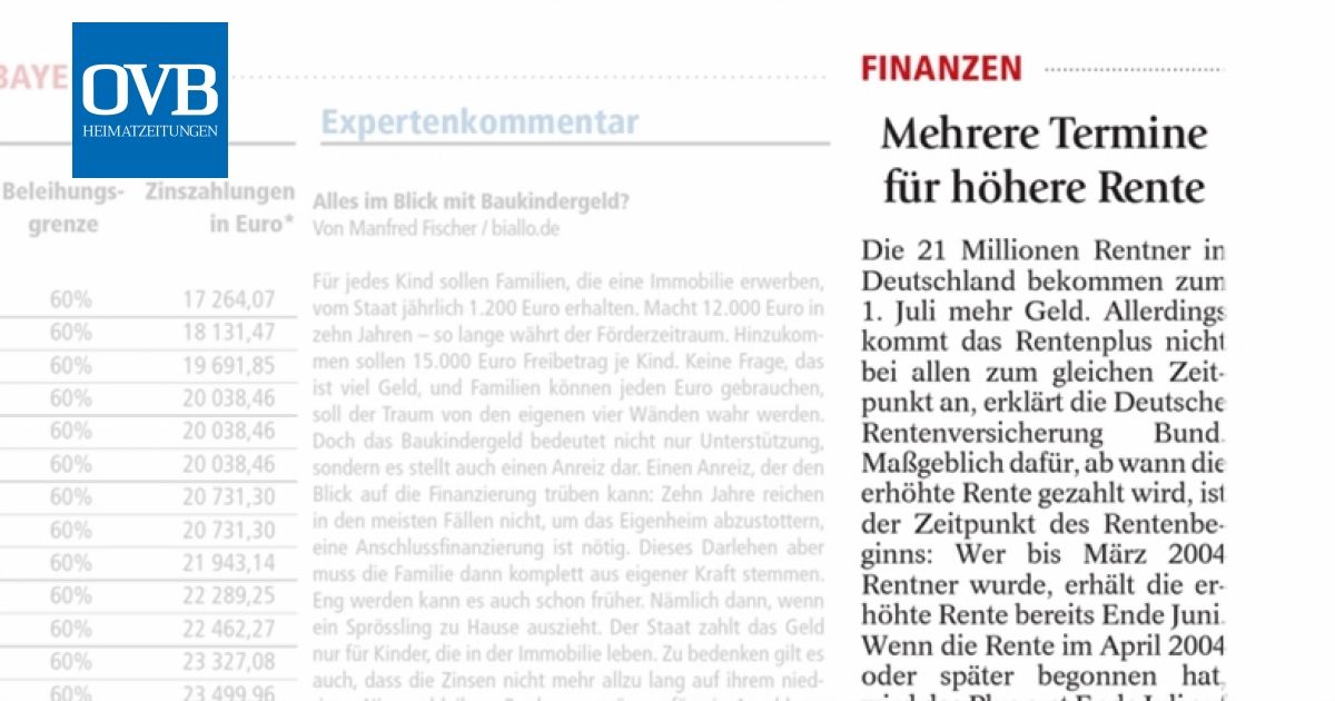 Mehrere Termine Fur Hohere Rente Ovb Heimatzeitungen