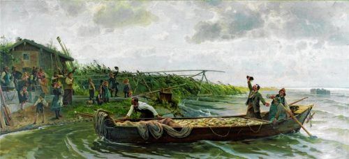Wurde 1900 bei der Großen Berliner Kunstausstellung gezeigt: „Reicher Fischzug“, um 1890, Öl auf Leinwand.