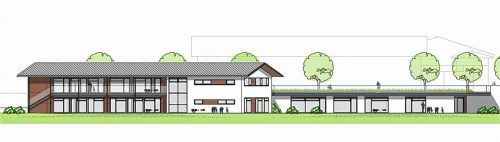 Die Gestaltung der Fassade für den Kindergarten-Neubau ist beim Gemeinderat gut angekommen. Ein Teil des Gebäudes bekommt ein begrüntes Flachdach. Hier kann in einem späteren Bauabschnitt erweitert werden.re