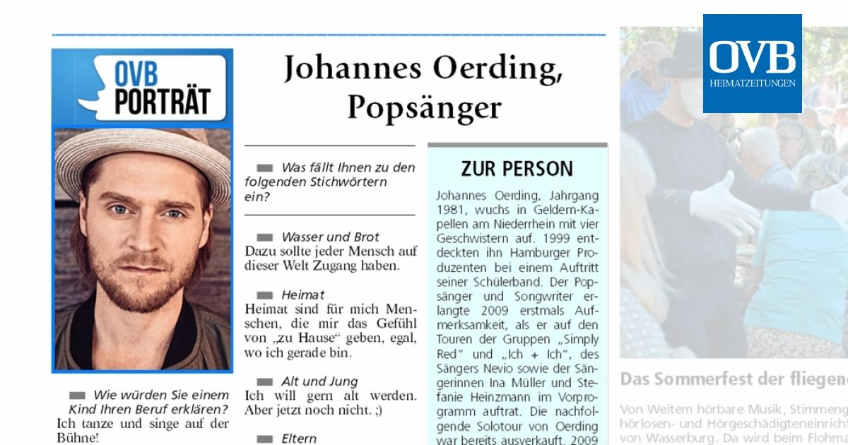 Johannes Oerding Popsanger Ovb Heimatzeitungen
