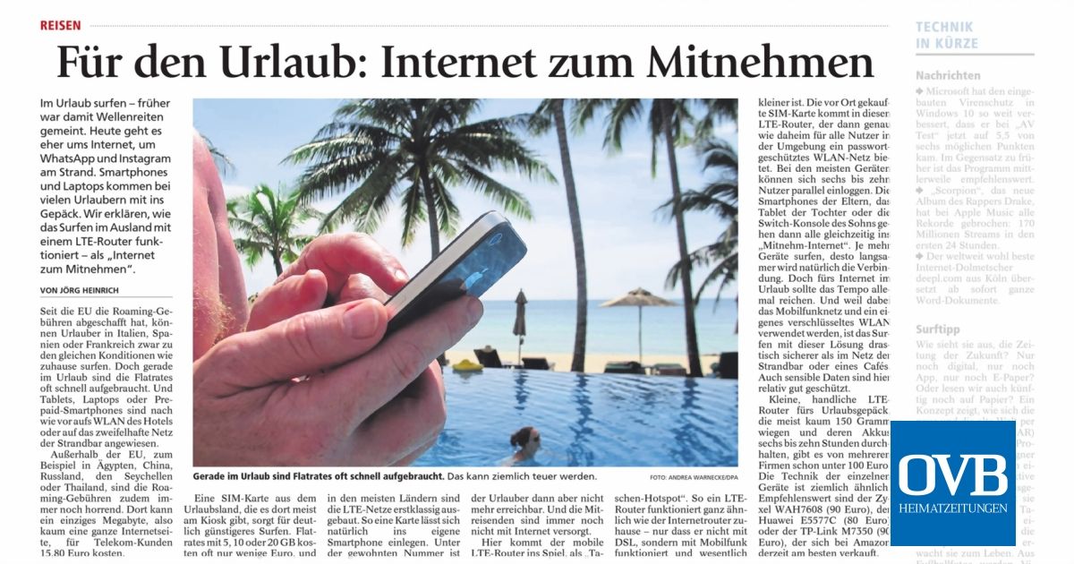 Für den Urlaub zum Mitnehmen OVB Heimatzeitungen