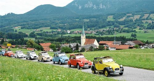 Farbenfrohe Kolonne: Über 100 Enten – so viele wie noch nie – tuckern den Samerberg hinauf. Fotos Schlecker (8), Thomae (1)