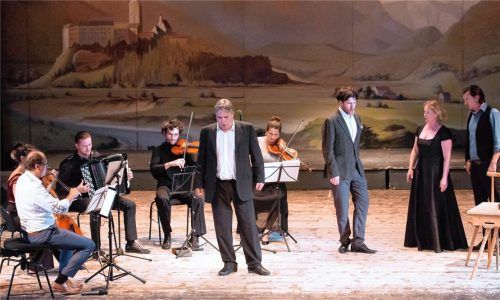 Oper ganz minimalistisch und mit Ziehharmonika gab es auf der Bühne der Festhalle. Foto re