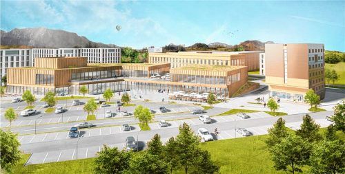 So soll er aussehen, der künftige Gewerbepark. Entworfen vom beauftragten Planungsbüro „ATP architekten ingenieure, Innsbruck“.Fotos  hoffmann