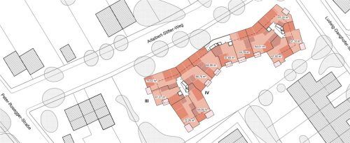 Diese Variante favorisiert der Stadtentwicklungsausschuss für die künftige Bebauung des fast 2700 Quadratmeter großen Grundstücks der Stadtbau GmbH: 44 Wohnungen sollen in dem drei- bis viergeschossigen Gebäude mit rhythmisierter Fassade mit Winkeln und Ecken entstehen. Sämtliche Stellplätze will die Stadtbau in einer Tiefgarage schaffen, um die Grünflächen zu erhalten.  Stadt/Stadtbau