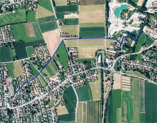 Mit dem Rad in fünf Minuten vom Rathaus nach Kragling – laut dieser Skizze wäre das vorstellbar. Quelle: Geobasisdaten © Bayerische Vermessungsverwaltung 2018