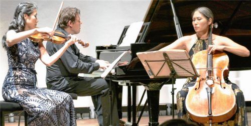 Sie spielten wahrlich „con brio“, also mit Feuer: Soo-Jin Hong (Violine), Jens Elvekjaer (Klavier) und Soo-Kyung Hong (Cello). Foto Janka