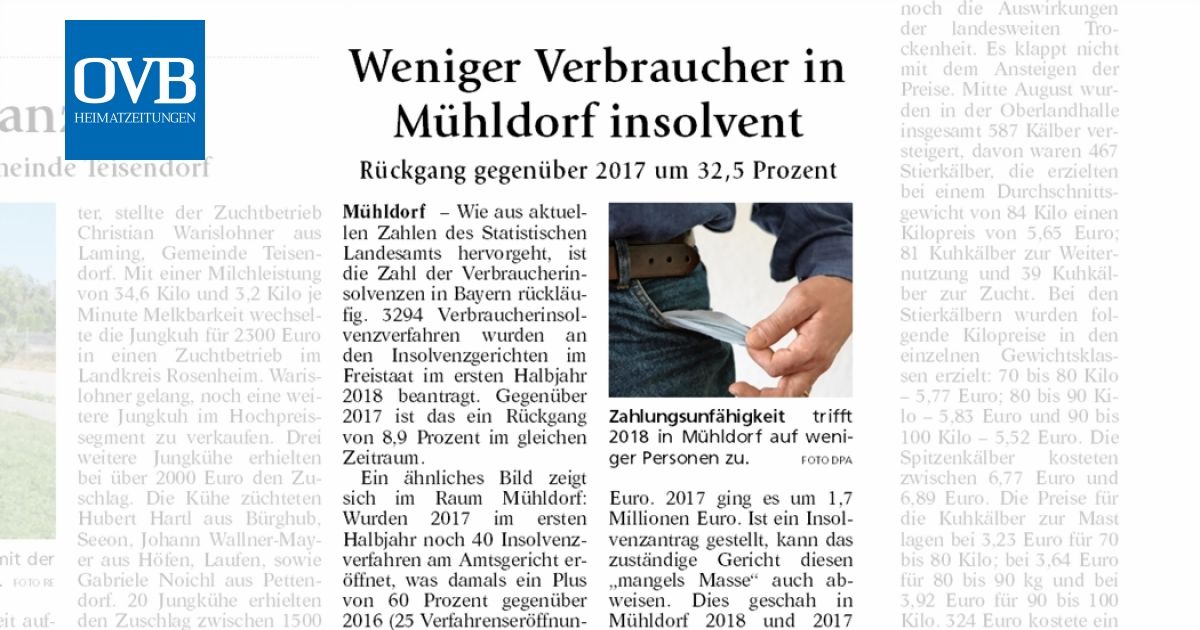 Weniger Verbraucher in Mühldorf insolvent - OVB Heimatzeitungen