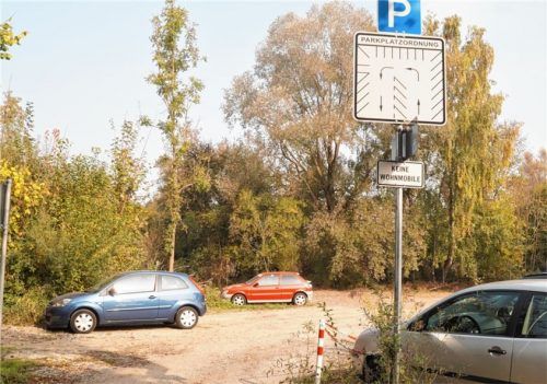 Auf der Fläche in der Guttenburger Straße, die derzeit als Parkplatz genutzt wird, und die anschließende private Grünanlage, will der Eigentümer eine Wohnbebauung realisieren. Foto  hg