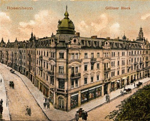 Der Gillitzerblock mit dem Hotel „Deutscher Kaiser“ an der Prinzregenten-/Münchener Straße um 1900. Vor 100 Jahren freuten sich die Rosenheimer darüber, dass die Räume angenehm durchwärmt waren. Zuvor war die mangelhafte Beheizung das „Schmerzenskind“ für die Besucher von dortigen Theateraufführungen, Konzerten oder Vorträgen gewesen. Foto Archiv Dietrich/Werner Krämer