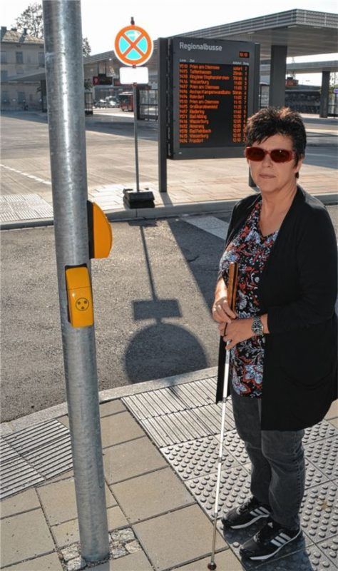 Die ehrenamtliche Bezirksleiterin Brigitte Lindmeier wartet geduldig an einer Akustikampel. Fotos Heise
