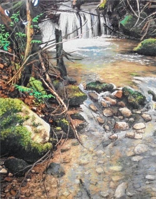 „S’Wasser muss no nass wirk’n.“ Franz Josef Feistl bemüht sich um eine fast fotorealistische Wiedergabe. Foto Gloßner