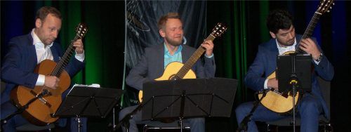 Drei hochklassige Konzertgitarristen: Das Trio Alegrias mit (von links) Klaus Wladar, Dimitri Lavrentiev und Takeo Sato. Foto Auer