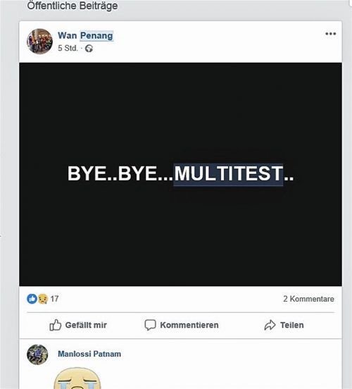 Ein Facebook-Post eines malaysischen Multitest-Mitarbeiters im Werk Penang, das wie der Standort Rosenheim angeblich geschlossen werden soll. Noch veröffentlicht Eigentümer XCerra Stellenangebote für Penang.Foto  re