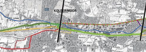 Schneller durch Kolbermoor – mit dem Rad. An dieser Zukunftsvision wird derzeit schon intensiv gearbeitet. Zu sehen sind hier mögliche Trassen für den Radschnellweg, der von Stephanskirchen bis hin nach Feldkirchen-Westerham führen sollre