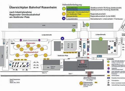Der Plan gibt eine Übersicht über die zehn Haltestellen des ROB. Foto Stadt Rosenheim
