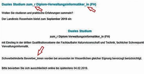 Gender-Gap: Die Stellenanzeigen beim Internet-Auftritt des Landkreises Rosenheim beziehen auch Menschen ein, die sich nicht in das übliche Zwei-Geschlechter-Modell einordnen. Foto  Landratsamt Rosenheim