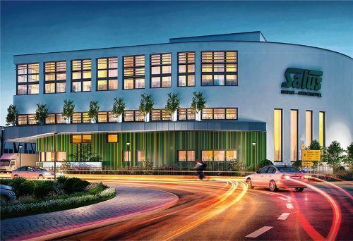 Acht Bäume als Band um den neuen Kubus stehen für die Nachhaltigkeit und die Naturverbundenheit des Bruckmühler Unternehmens Salus. Dieses erweitert für 15 Millionen Euro derzeit seinen Firmensitz.Fotos  Salus