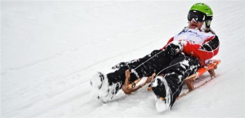 In voller Fahrt die Hocheck-Bahn runter.